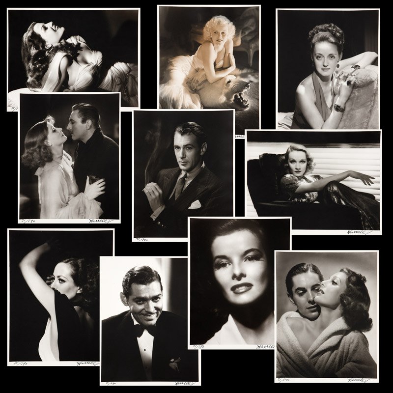 George Hurrell (1904-1992 California), Portfolio I: Including 10 movie star portrait silver prints, each portrait signed and numbered in the lower margin: Hurrell 71/190. Creative Art Investments, Inc., Los Angeles, CA, publisher, in original box with 