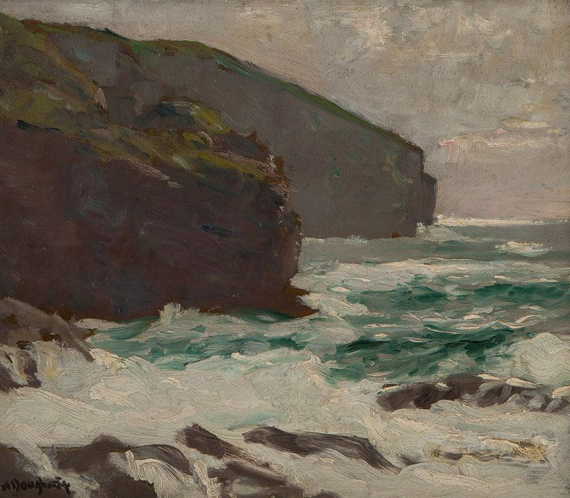 Paul Dougherty (1877-1947 Carmel, CA): Carmel cliffs, estate stamped lower left, oil on panel, 12.75'' H x 15.5'' W, est: $1000/1500 Provenance: Private Collection, Carlsbad, CA