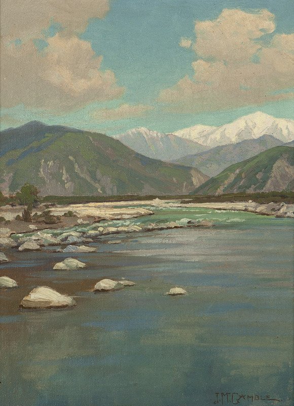 John Marshall Gamble (1863-1957 Santa Barbara, CA): ''Old Baldy From The San Gabriel Wash'', signed lower right: J.M. Gamble, signed again and titled verso, oil on canvas, 16'' H x 12'' W, est: $7000/9000 Provenance: Private Collection, Chico, CA