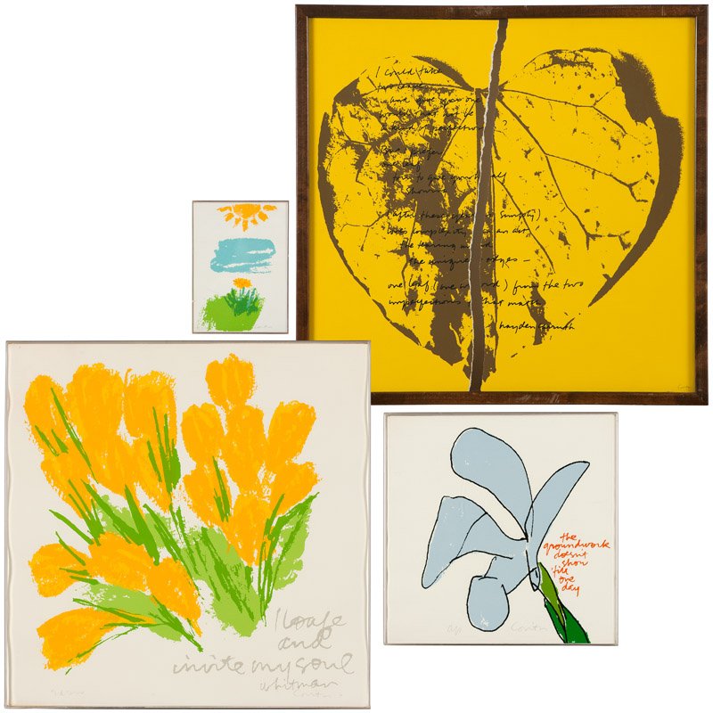 Sister Mary Corita Kent (1918-1986 Boston, MA): Four floral / foliate works, the first, second and third with a poem or quote, each signed in pencil lower right: Corita, the second numbered lower left: Ed 200, the third numbered lower left: AP, the