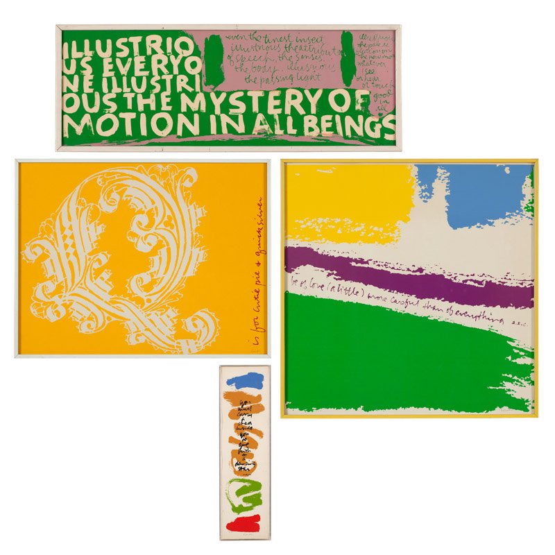 Sister Mary Corita Kent (1918-1986 Boston, MA): Four works, each with a poem or quote, the first and second signed in pencil lower right: Corita; the third signed in pencil lower right: Sister Mary Corita Kent; the fourth signed in pencil lower cen