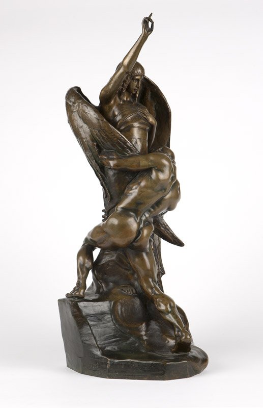 After Auguste Henri Carli (1868-1930 French): First quarter 20th century, Paris, incised signature to base ''A. Carli'', inscribed to verso ''Susse Fres Edts Paris'' and marked with Susse foundry pastille, a bronze sculpture, ''La Lutte de Jacob 