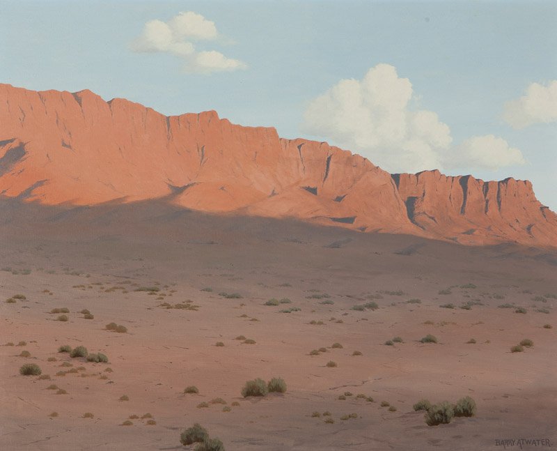 Barry Atwater (1892-1956 Santa Fe, NM): Desert landscape with sagebrush, signed lower right: Barry Atwater, oil on canvas board, 24'' H x 30'' W, est: $700/1000 Provenance: Private Collection, Ventura, CA