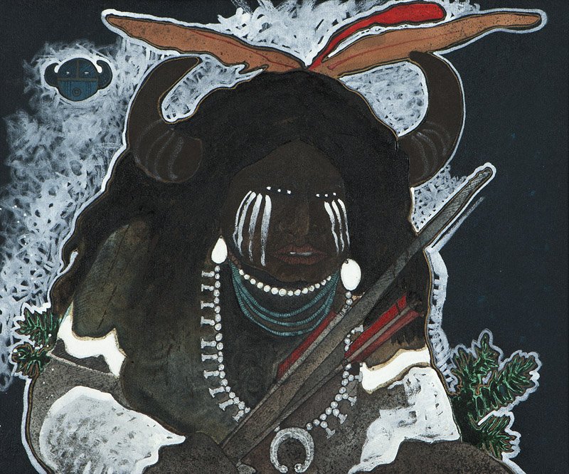 Kevin Red Star (1943-* Lodge Grass, MT): ''San Juan Pueblo Buffalo Dancer'', signed lower right: Kevin Red Star, titled and dated verso: 1979, acrylic on canvas, 20'' H x 24'' W, est: $800/1200 Provenance: Private Collection, Los Angeles, CA