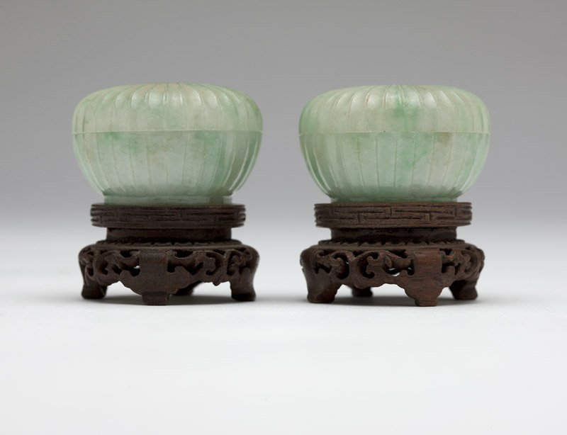 A pair of Chinese jadeite lidded ink boxes (1 of 3)