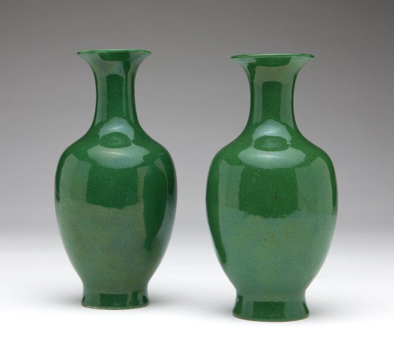 A pair of Chinese apple green glazed vases (1 of 2)
