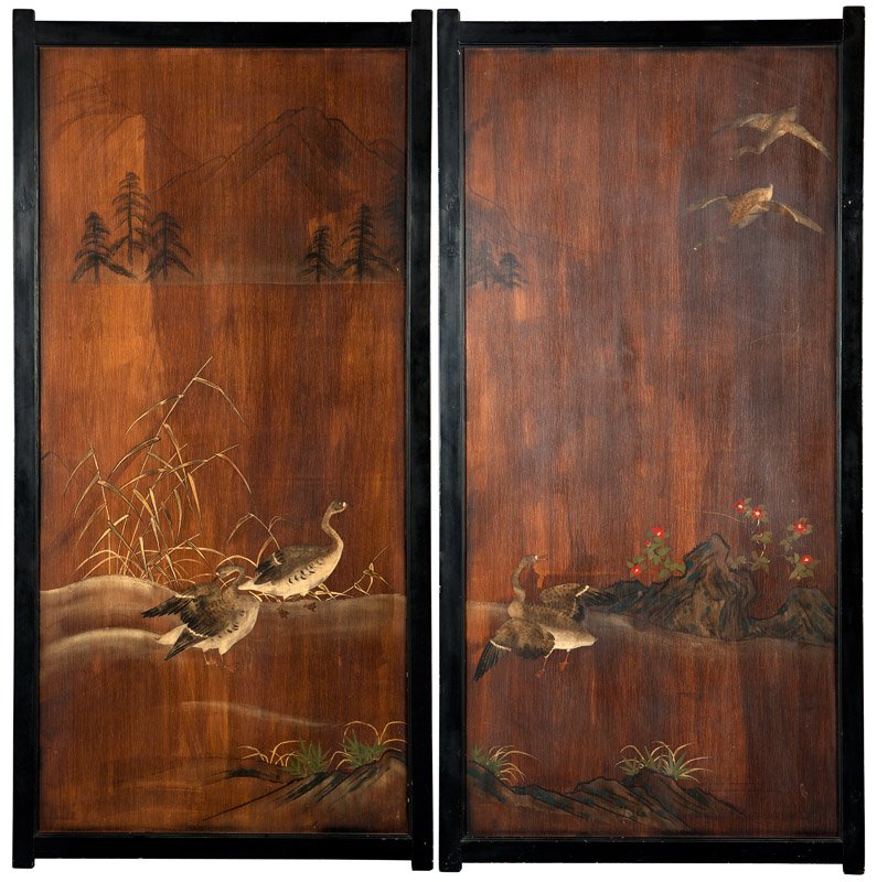 A pair of Japanese kauri wood fusuma door panels (1 of 8)