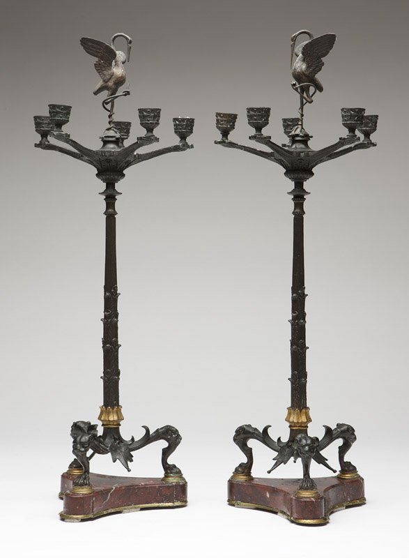 Pair of English Regency-style bronze candlesticks (1 of 4)