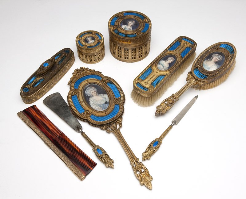 A French gilt-bronze and enamel vanity set (1 of 4)