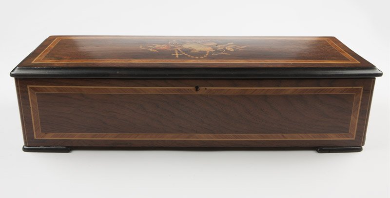 A Swiss marquetry cased cylinder music box (1 of 5)