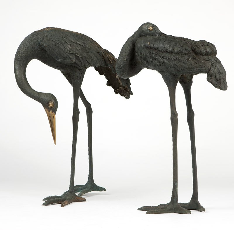 Two large Japanese bronze crane sculptures (1 of 4)