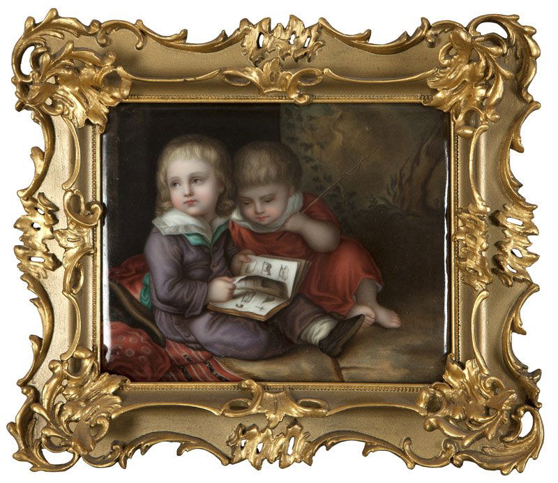 A framed hand-painted porcelain plaque (1 of 2)
