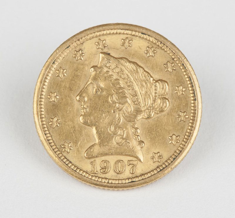 A 1907 P $2.50 US Liberty Gold Coin: Ungraded, est: $175/225 Provenance: Private Collection, Long Beach, CA