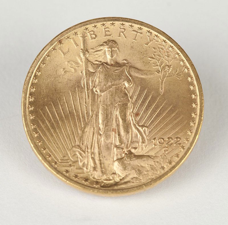 A 1922 $20 US St. Gaudens Gold Coin: Ungraded, est: $1000/1500 Provenance: Estate, Beverly Hills, CA