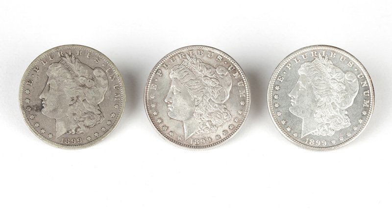 Three 1899 US Morgan Silver Dollars (1 of 3)