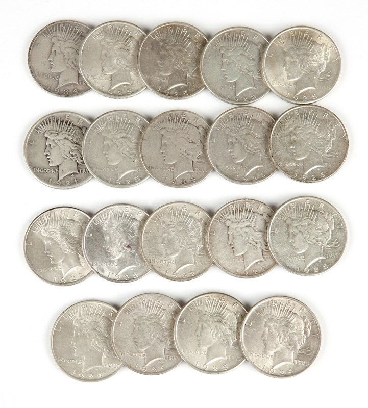 Group of 19 US Peace Silver Dollars (1 of 3)