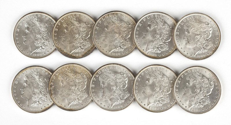 Group of 10 1888 O US Morgan Silver Dollars (1 of 3)