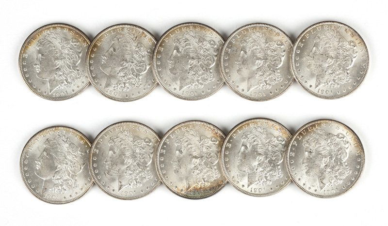 Group of 10 1901 O US Morgan Silver Dollars (1 of 3)