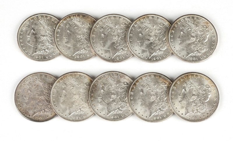 Group of 10 1901 O US Morgan Silver Dollars (1 of 3)