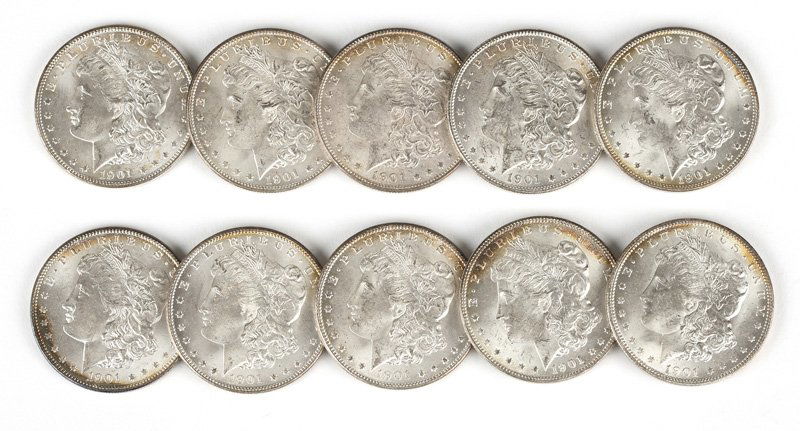 Group of 10 1901 O US Morgan Silver Dollars (1 of 3)