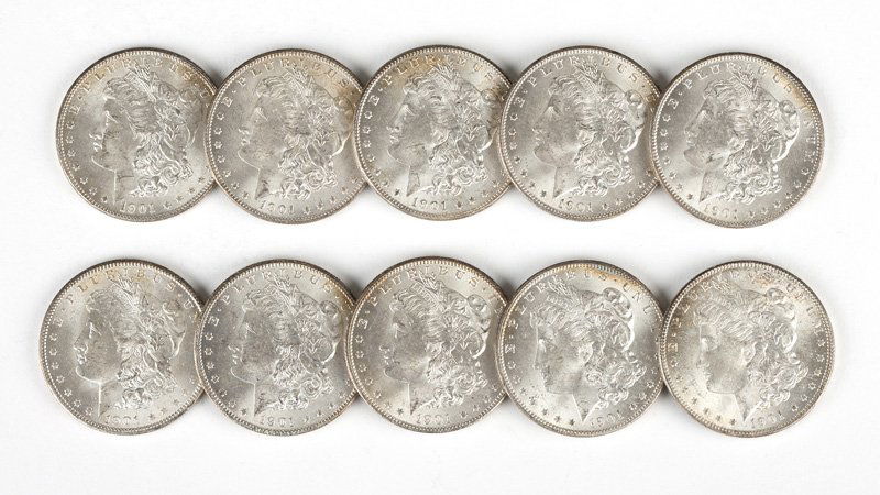 Group of 10 1901 O US Morgan Silver Dollars (1 of 3)