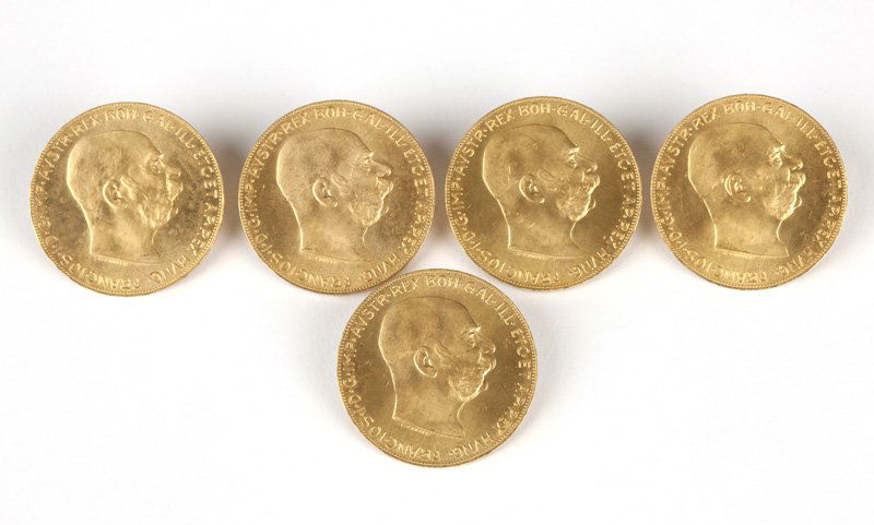Five 1915 100 Corona Austria Gold Coins (1 of 3)