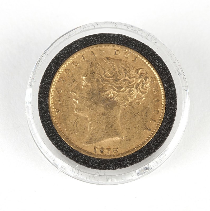 1878 S Australia Gold Sovereign Victoria Dei Gratia: 7.9 gms gross, est: $250/350 Provenance: Estate, Beverly Hills, CA
