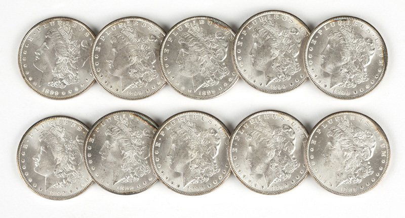 Group of 10 1899 O Morgan Silver Dollars (1 of 3)