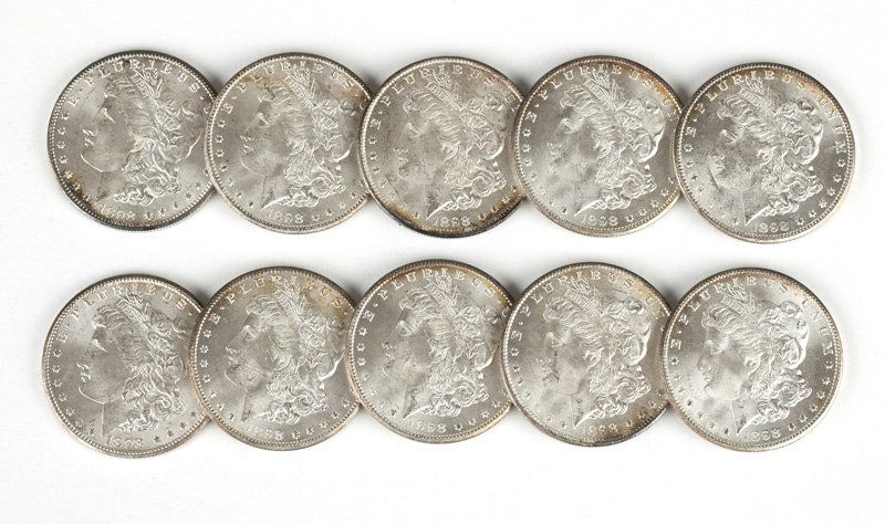 Group of 10 1898 O Morgan Silver Dollars (1 of 3)
