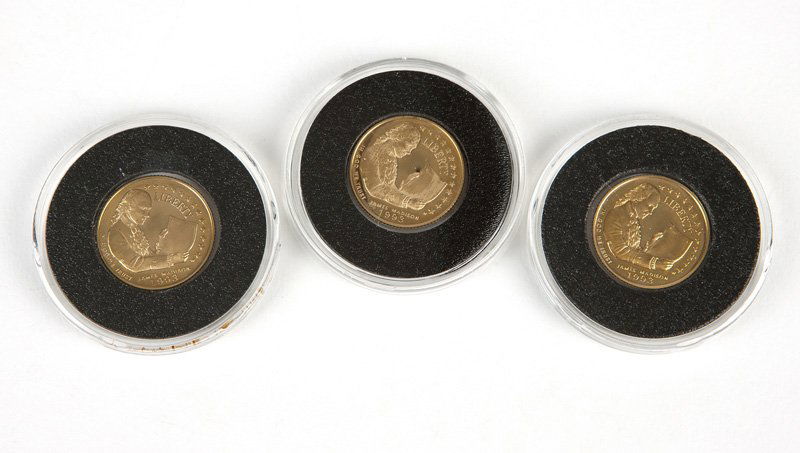 Three 1993 $5 US Bill of Rights Gold Coins (1 of 2)