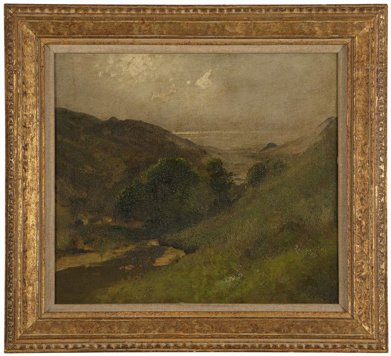 William Keith (1838-1911 Berkeley, CA): Strawberry Canyon, Berkeley Hills, signed and inscribed lower right: W Keith S.F., oil on canvas, 16'' H x 18'' W, est: $1000/2000 Note: Inscribed and dated verso: From Mr. Wm Keith to Dr. Buckland /