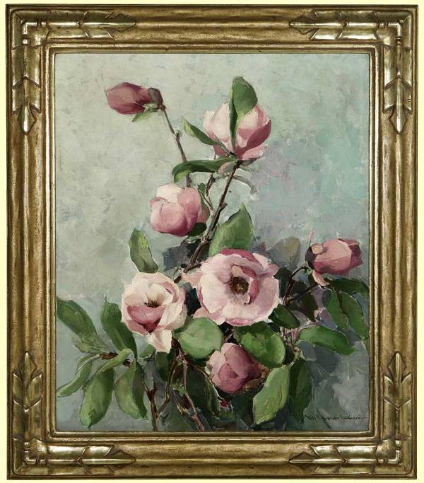 Nell Walker Warner (1891-1970): Pink Tulip Magnolias oil on cavas s l/r: Nell Walker Warner 24x20 est:$3000/5000