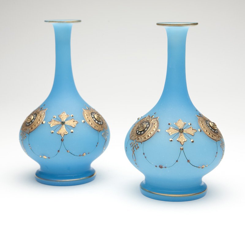 A pair of Continental hand-painted glass vases (1 of 3)
