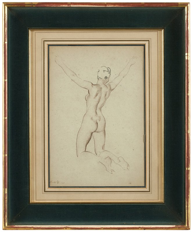 William Russell Flint (1880-1969 English): ''Model for Andromeda'', nude, signed lower left: W. Russell Flint, signed again, titled and inscribed verso, Conte sepia pencil on paper under glass, sight size: 11.5'' H x 7.74'' W, est: $500/700 Pr