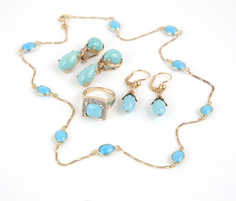 A group of turquoise, glass and gold jewelry (1 of 1)