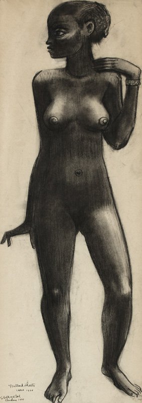 Millard Sheets (1907-1989 Gualala, CA): ''Hindu Nude'', signed, inscribed and dated lower left: Millard Sheets / India / 1944 / To Ruth and Dal / 1944, titled on a gallery label affixed verso, charcoal on paper under glass, sight size: 26''