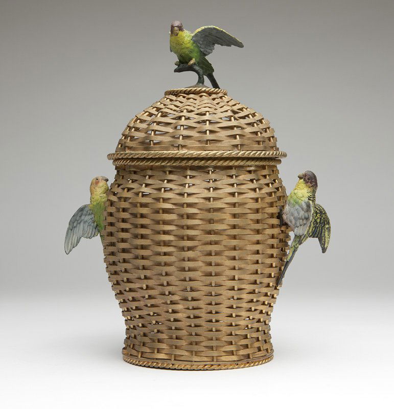 Vienna bronze basket with cold-painted parakeets (1 of 8)