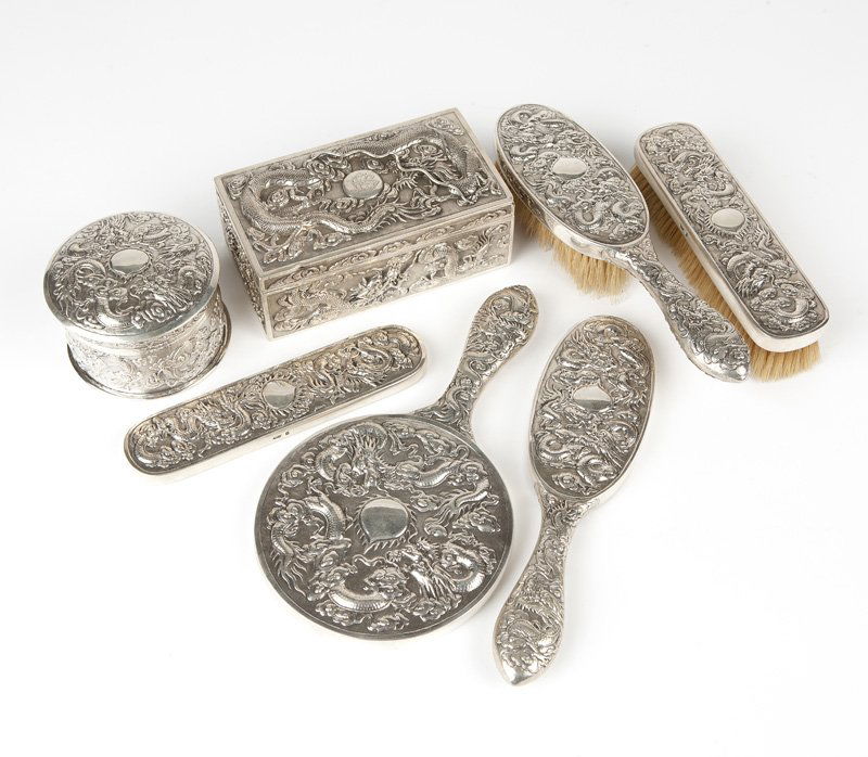 A Chinese export silver vanity set, Hung Chong (1 of 5)