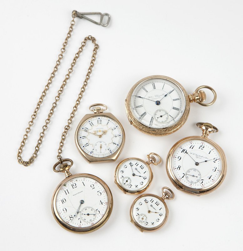 A group of 6 open face pocket watches (1 of 5)