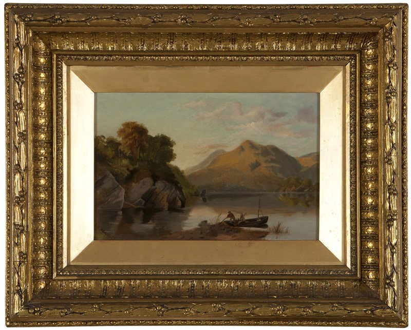 20th Century American School: River scene, signed lower left: F.A. Dawson, oil on canvas laid to canvas, 8'' H x 12'' W, est: $400/600 Provenance: Private Collection, Santa Barbara, CA