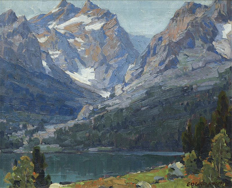 Edgar Alwin Payne (1883-1947 Hollywood, CA): ''Jenny Lake'', Grand Tetons, Wyoming, signed lower right: Edgar Payne, titled on a gallery label affixed verso, oil on canvas, 20'' H x 24'' W, est: $20,000/30,000 Note: Sold to benefit the Pasadena