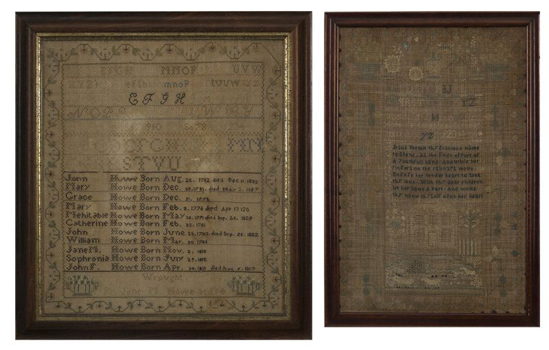 Two framed American needlework samplers (1 of 3)
