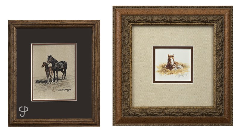 Joelle Smith (1958-2005 Alfalfa, OR): Two works: ''Mama's Apron Strings'' and ''Sleepy Head'', the first signed, dated and with copyright symbol lower right: Joelle Smith / 1991, dated again, titled and numbered on an artist's label affix