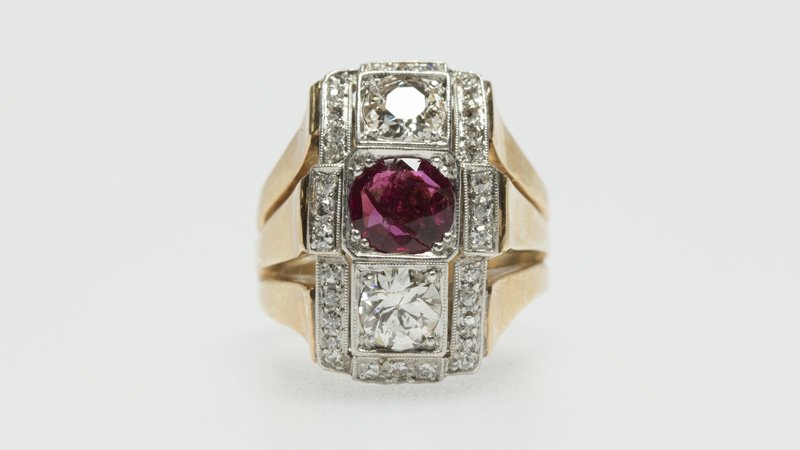 A diamond, ruby and gold ring (1 of 2)