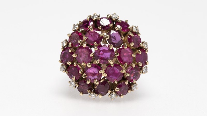 A ruby, diamond and gold cluster ring (1 of 2)