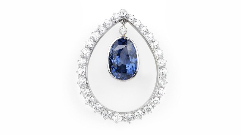 A sapphire and diamond pear-shaped brooch (1 of 3)