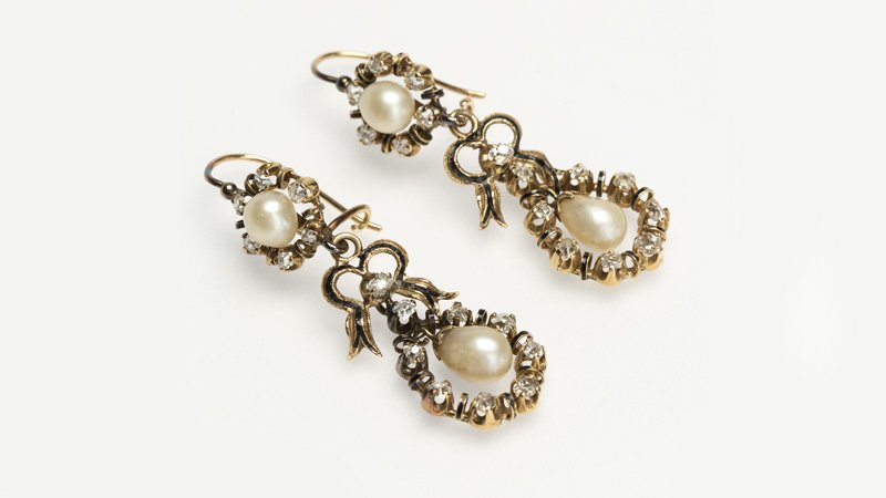 A pair of antique pearl and diamond earrings (1 of 1)