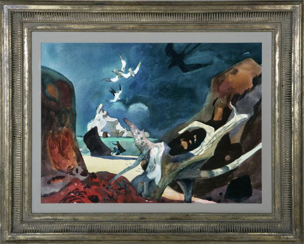 Millard Sheets (1907-1989 ): "Birds Island & Rocks" s & d l/l: Millard Sheets, 1978 w/c on/p under glass sight: 21x29 est:$7000/9000