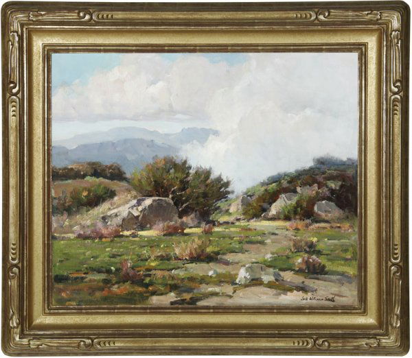 Jack Wilkinson Smith (1873-1949 ): "Cajon Pass (Incoming Fog)" s l/r: Jack Wilkinson Smith o/c 25x30 est:$20,000/25,000 Provenance: Private collection, Bishop, CA