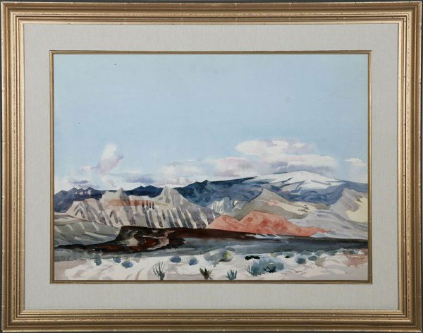 Millard Sheets (1907-1989 ): atmospheric desert landscape s l/l: Millard Sheets w/c on/p under glass sight: 22x29 est:$6000/8000